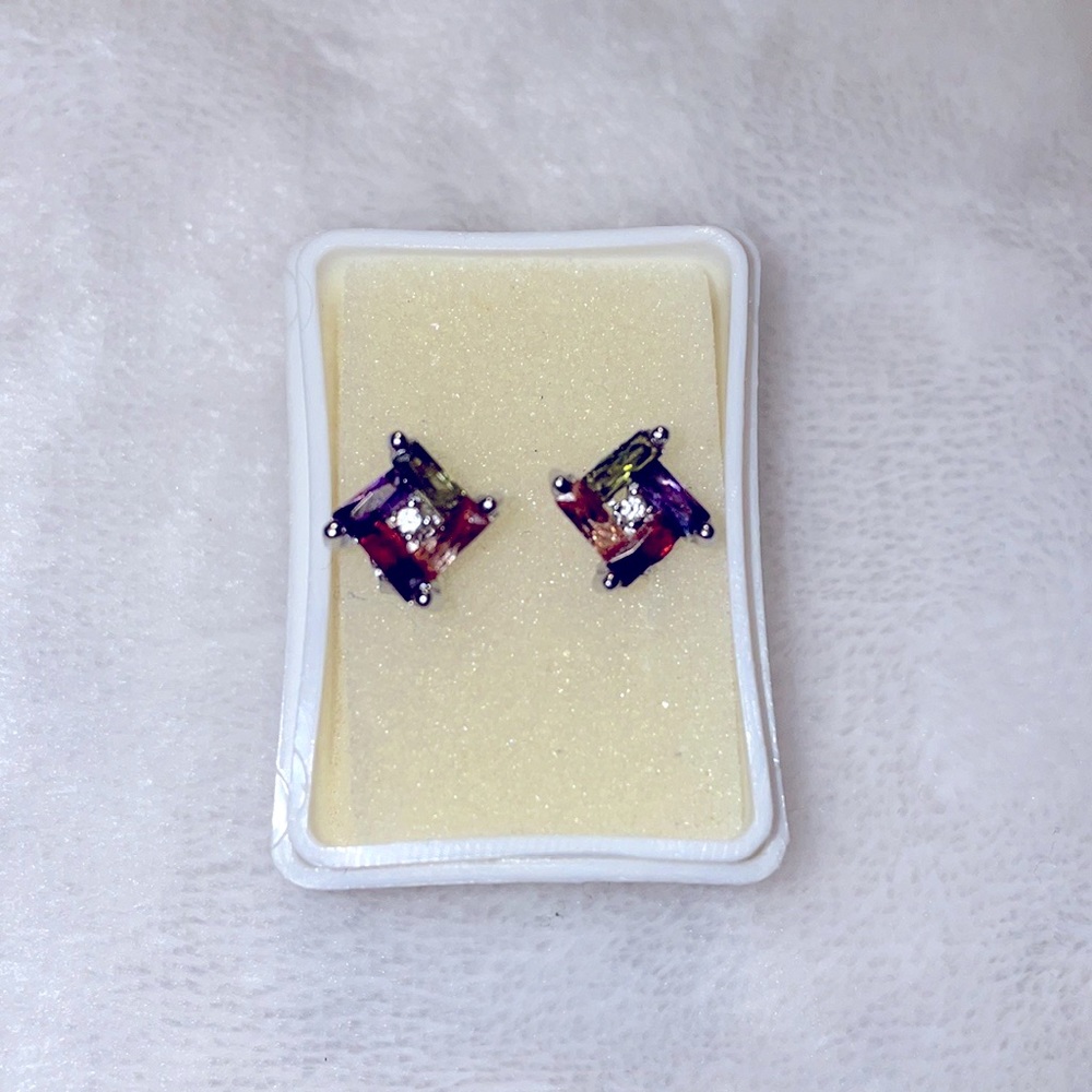 Multi Color  Zirconia Sterling Silver  Earrings